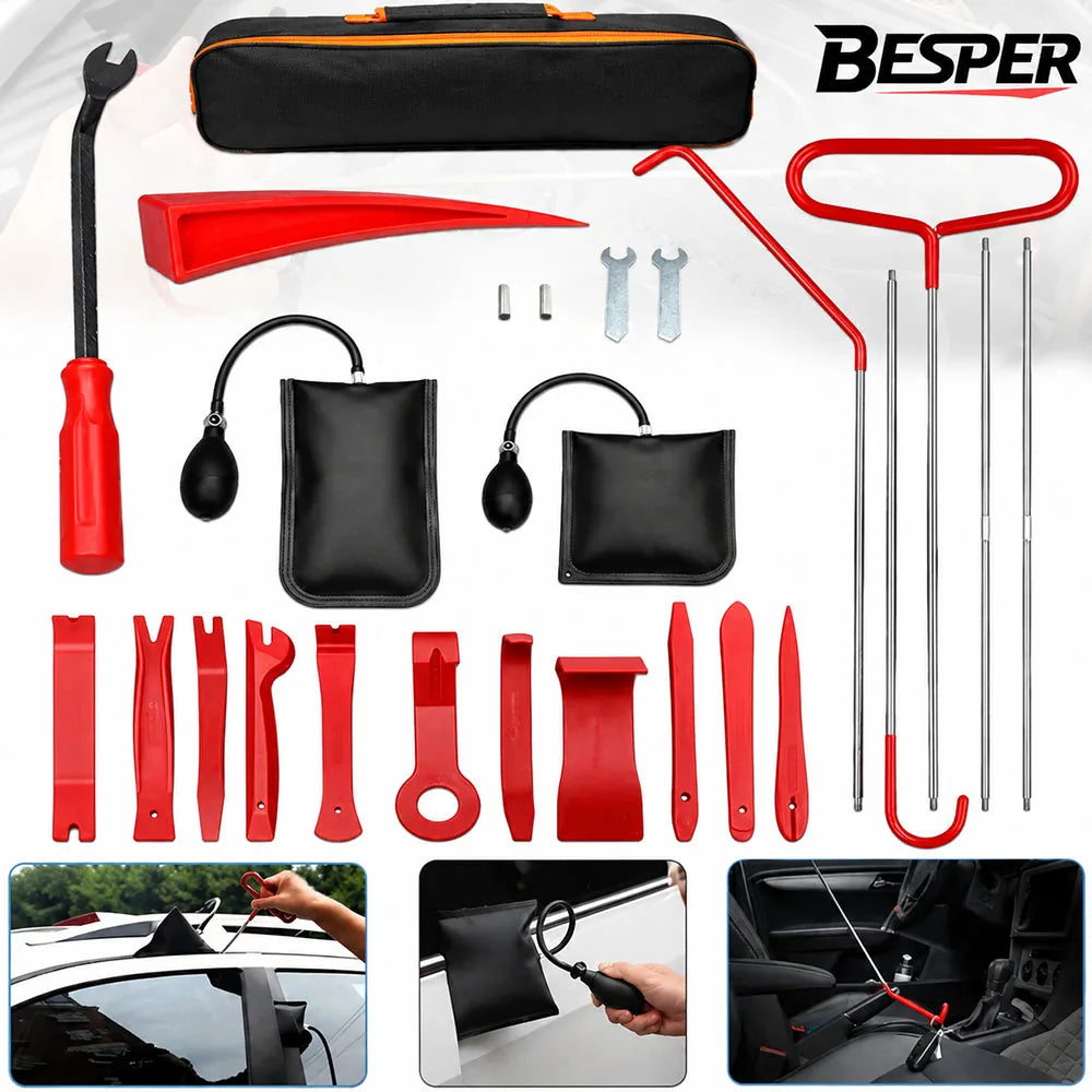 Besper 43/25/17Pcs Car Air Wedge Pump Locksmith Tool Kit Thickened Door Opening Air Bag with Long Reach Grabber Auto Emergency Unlock Repair Tool