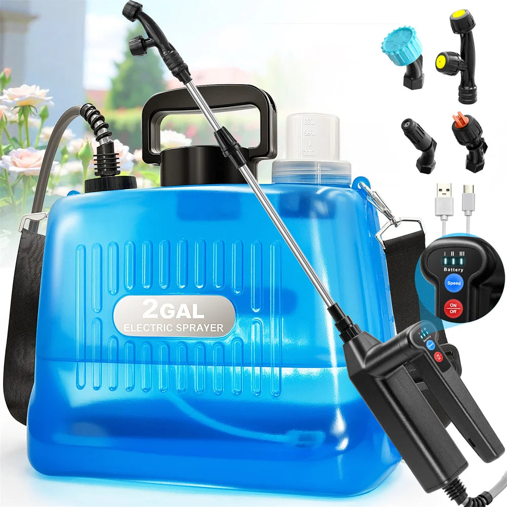 Battery Powered Sprayer 2 Gallon,Electric Weed Sprayer with 3 Adjustable Pressure Levels,4 Nozzles, For Lawn,Garden