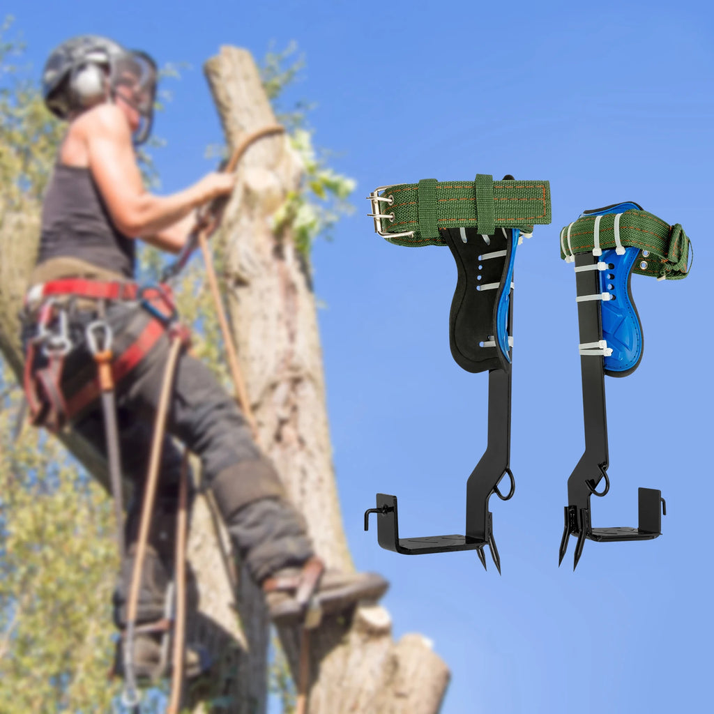 Tree Climbing Spikes Set, 2-Tooth Pole Climbing Gaffs with Safety Belt & Rope, 220lbs Capacity for Arborist Hunting