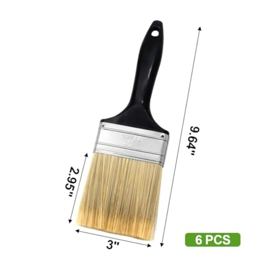 3 inch Flat Paint Brushes, Professional Paint Tools with Treated Plastic Handle for DIY Paint, Furniture, Fences, Deck, and Wal