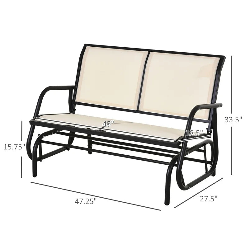Outsunny 2-Person Outdoor Glider Bench with Powder Coated Steel Frame, Beige Patio Swing Loveseat for Garden Porch