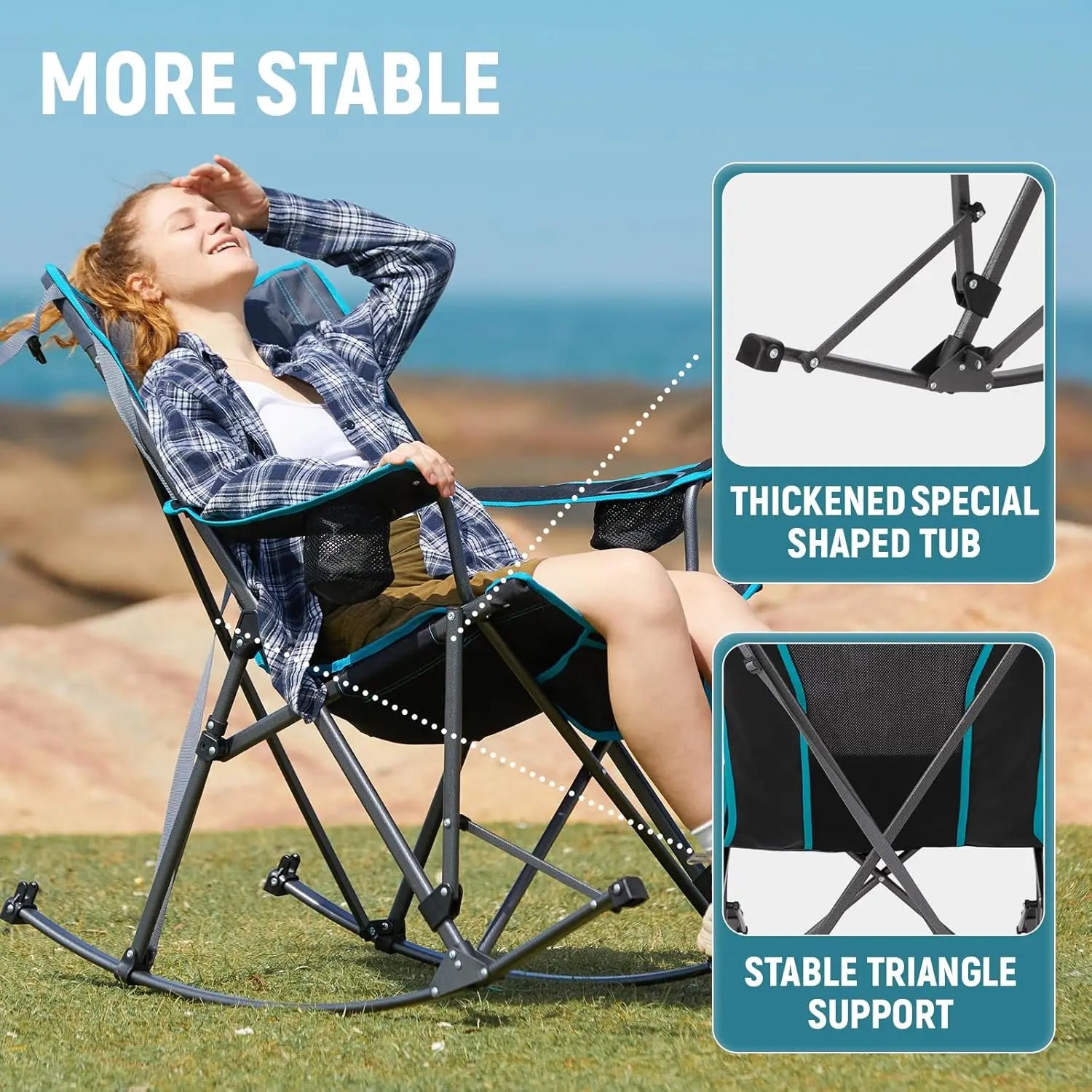 W_Rocking Camping Chair, 2 Pack High Mesh Back Portable Folding Camp Chairs with Pillows, Cup Holder and Carry Bag for Lawn