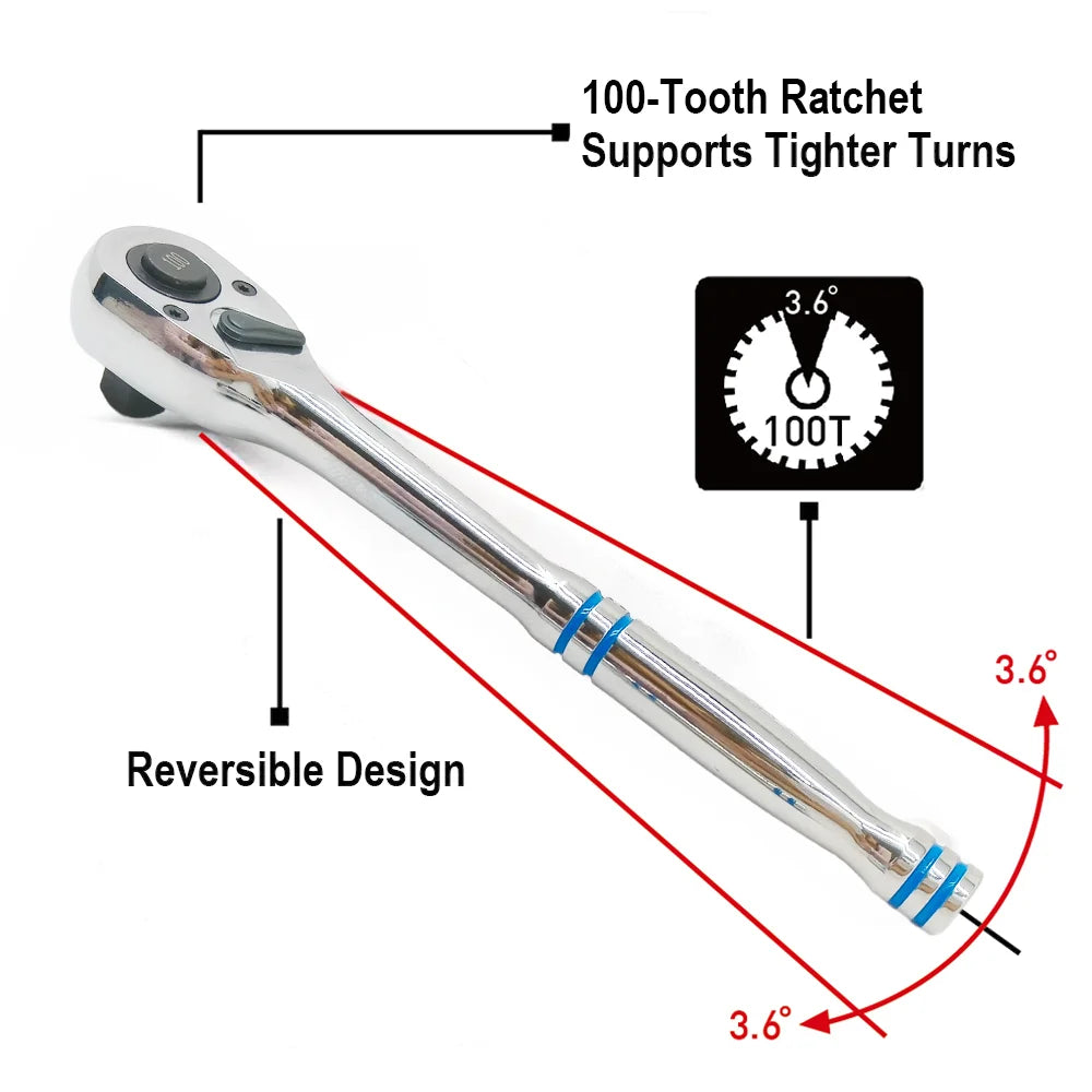 GOSWIFT 3 Pieces 1/2" 3/8" 1/4" 100-Tooth Quick-Release Ratchet-Wrench Set And 3 Pieces 12" Locking Pliers Set - Straight/45°/90° Angled Jaws for Hard-to-Reach Gripping & Clamping