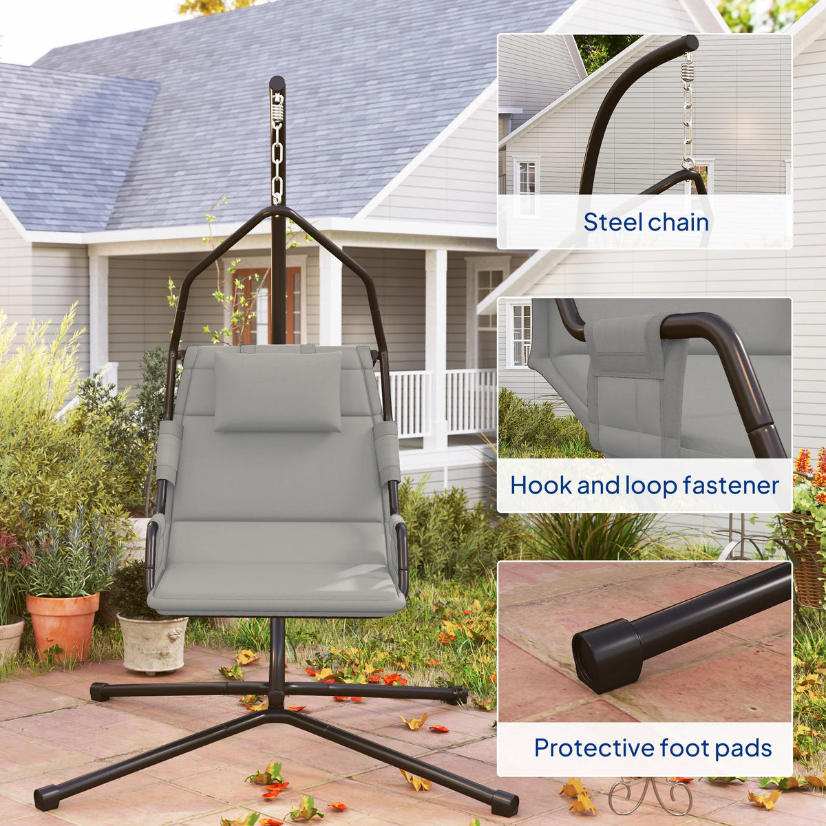 Outsunny Hanging Hammock Swing Chair with PA Coating Cushion, Gray