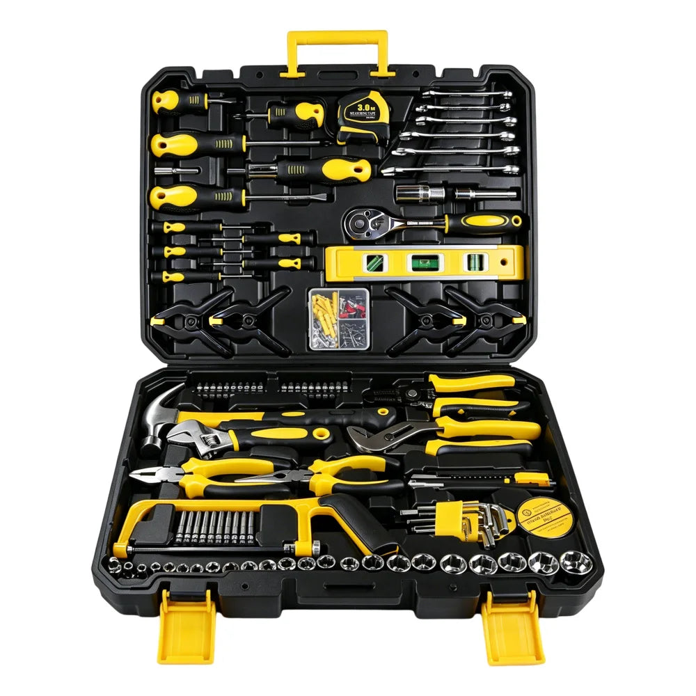 This Household Tool Set with Toolbox Is A Complete Set of 266 Hand Tools, Including A Ratchet Screwdriver, Socket Wrench Set, Pliers, Hammer, Level, and Measuring Tape. It Is Versatile, Rust-resistant, Corrosion-resistant, an