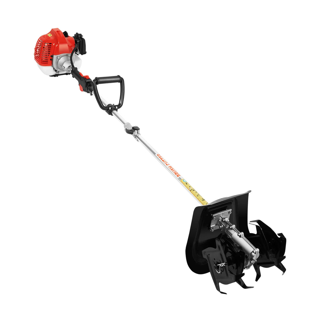 51.7cc Mini Gas Cultivator Cordless Garden Tiller 1.45kW 9 Inch Tilling Width 3.5 Inch Depth with 76.6in Long Pole for Soil Weeding