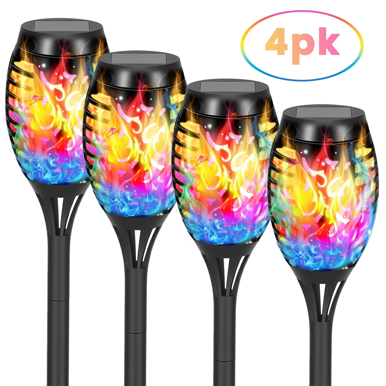 Colorful Torchlights, Solar, LED. 20" Tall, Outdoor, Waterproof, 4/6/8/12 Packs