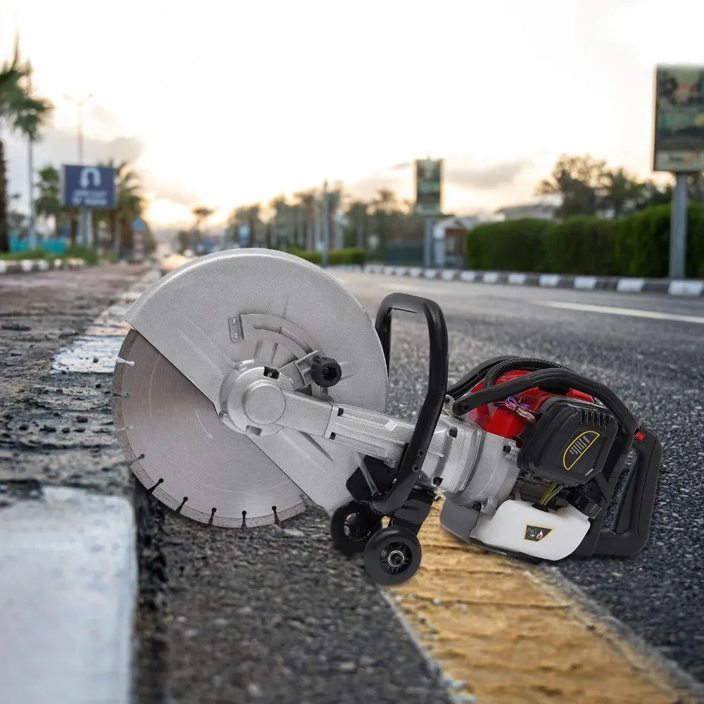 Bepritm 52CC Gas-Powered Concrete Cutting Saw, 1400W High Torque Demo Saw with 350mm Blade 4in Max Cut Depth, 2-Stroke Wet Saws Cutter for Granite, Brick, Reinforced Concrete