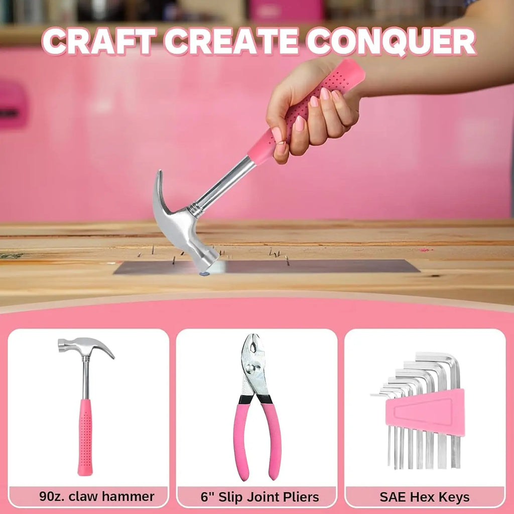39 Pcs All Purpose Basic Household Pink Tool Kit for Women - Small Tool Set with Toolbox Great for Home, Garage, Office and College Dormitory Use