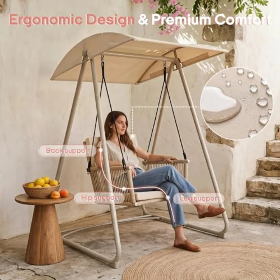 Outdoor Patio Swing Chair with Adjustable Canopy, Heavy-Duty Triangular Frame, Single Seat Garden Hammock Swing for Backyard