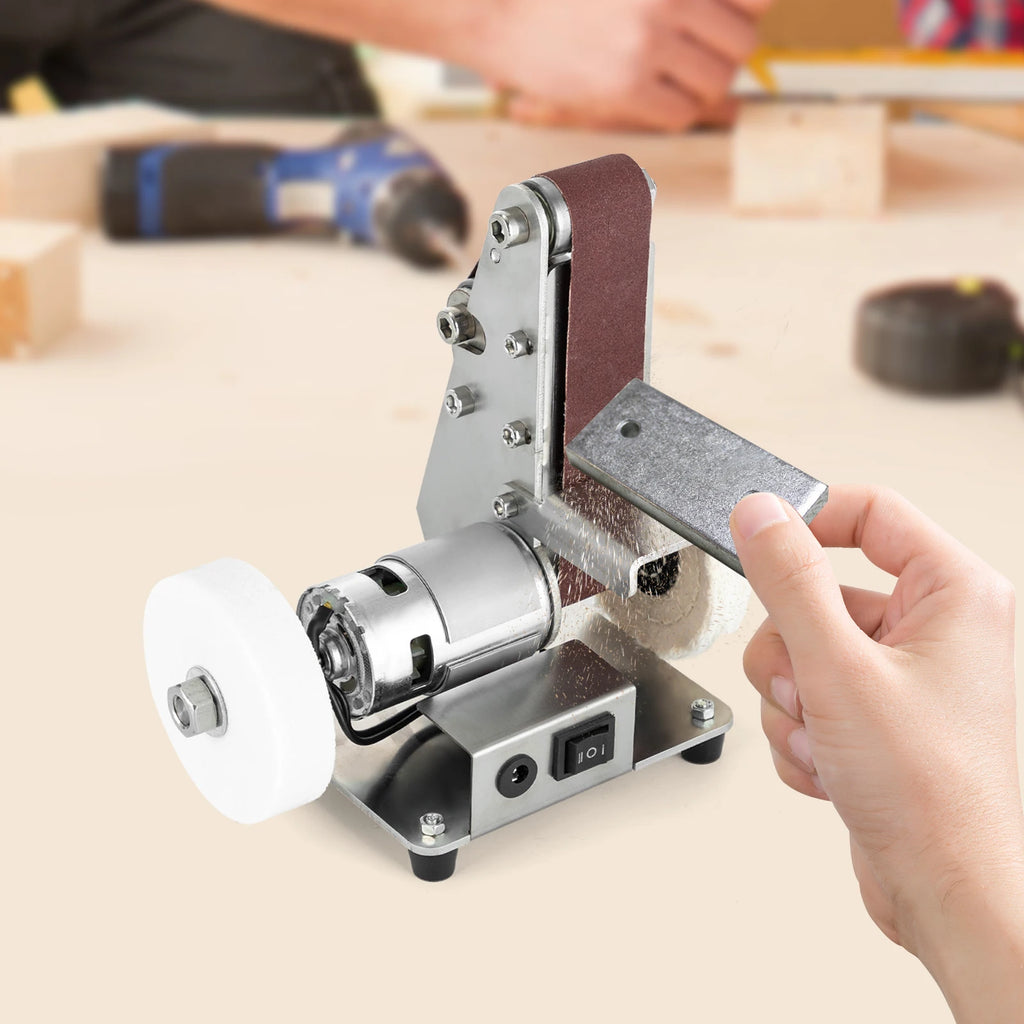 7-Speed Mini Belt Sander 4000-9000RPM 304 Stainless Steel Electric Belt Sander with All-Copper Motor for DIY Woodworking Jewelry