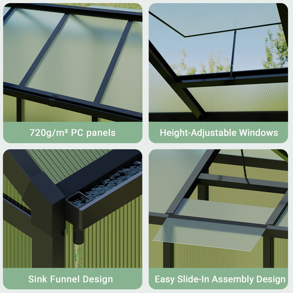 6x8 FT Greenhouse, Aluminum Walk-in Greenhouses for Outdoors, Large Heavy Duty Polycarbonate Greenhouse with Roof Vent