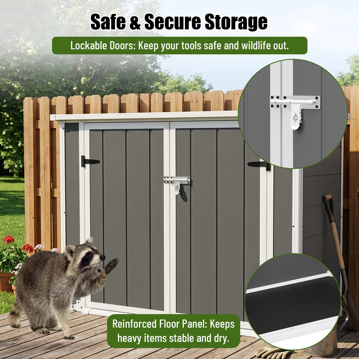 Gihauvia 56×29×44in Gray Resin Outdoor Storage Shed with Lockable Double Doors Waterproof All Weather Utility Cabinet for Garden Tools Trash Cans Backyard Patio