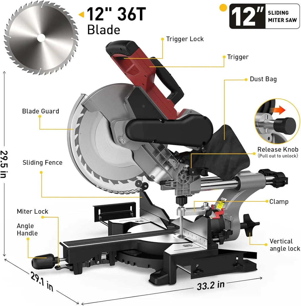 10/12 Inch Single/Dual-Bevel Sliding Compound Miter Saw, 5000/3800RPM, 0-45°, 15 Amp, 36T Blade Precision Cutting