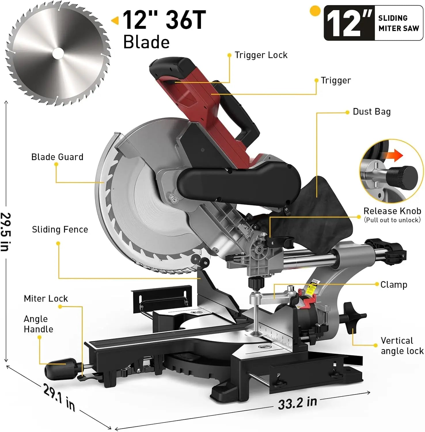 10/12 Inch Single/Dual-Bevel Sliding Compound Miter Saw, 5000/3800RPM, 0-45°, 15 Amp, 36T Blade Precision Cutting