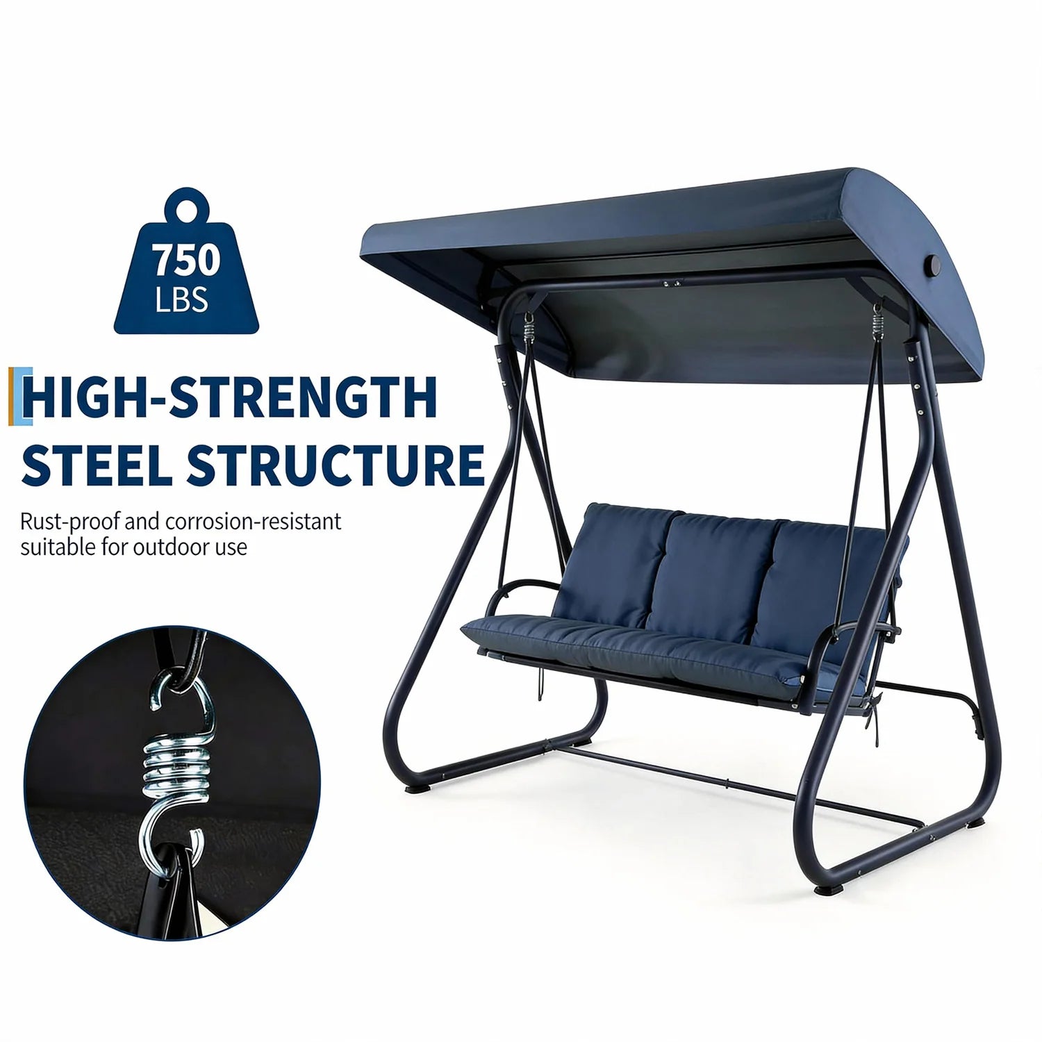 3-Seat Convertible Outdoor Swing Bed With Adjustable Canopy 2-In-1 Patio Glider Bench 750lbs Capacity For Porch Backyard