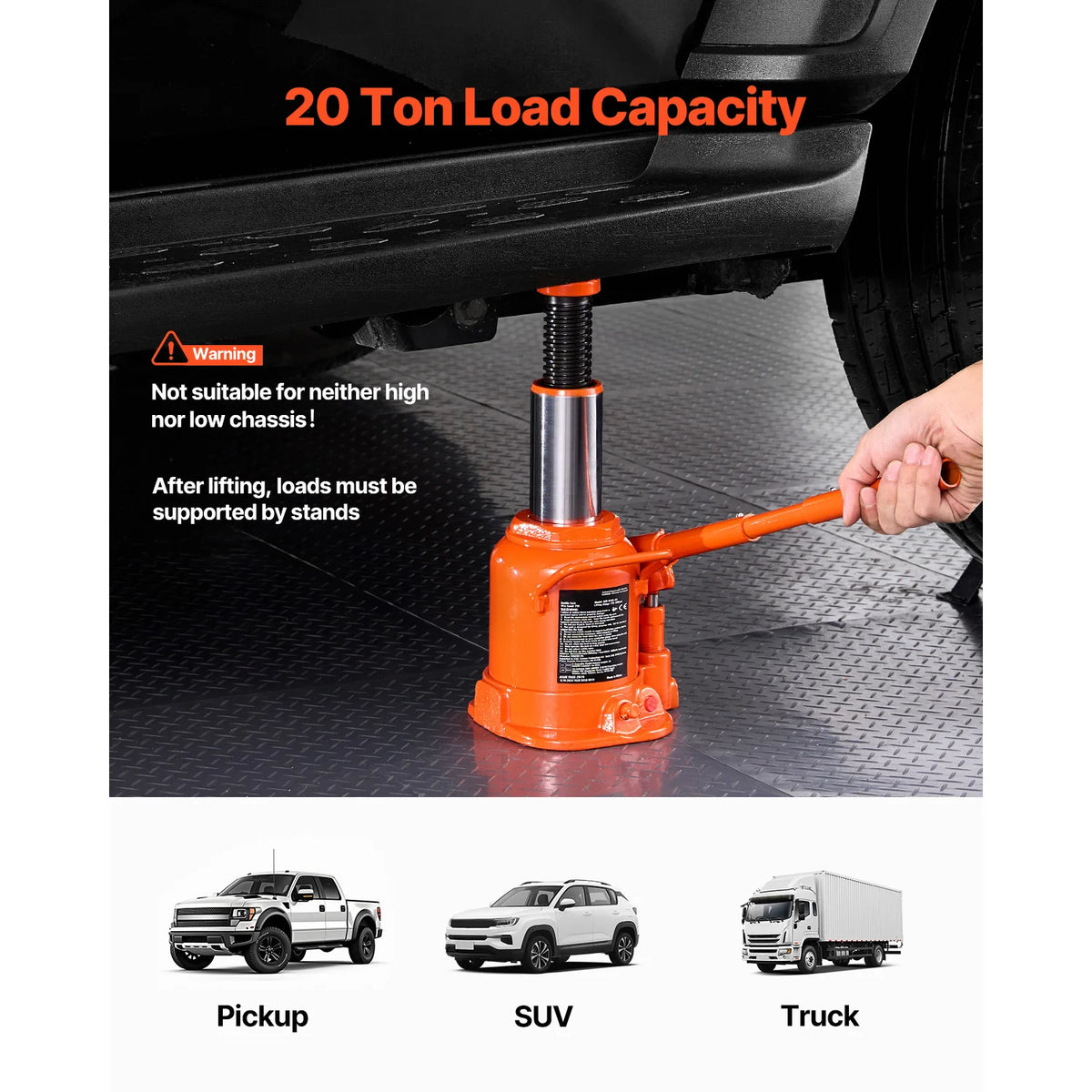 SucceBuy Hydraulic Bottle Jack 20/30/50 Ton Welded Bottle Jack with 3-Section Long Handle, for Car Pickup Truck RV, Auto Repair