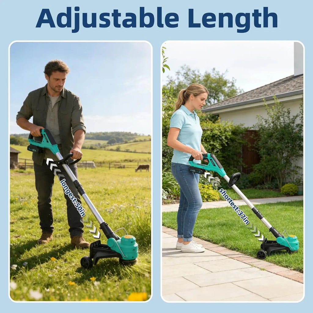 Tacleekii 12" Cordless Weed Wacker String Trimmer Cordless Grass Trimmer with 2 X 2.0Ah Batteries Fast Charger with Wheels