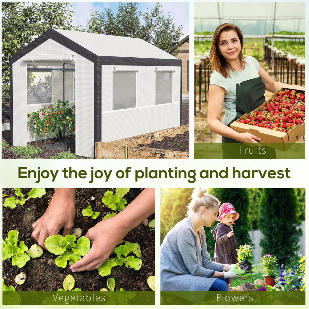 Outsunny 10' X 7' Large Walk-In Garden Greenhouse with Roll-Up Doors, 4 Windows