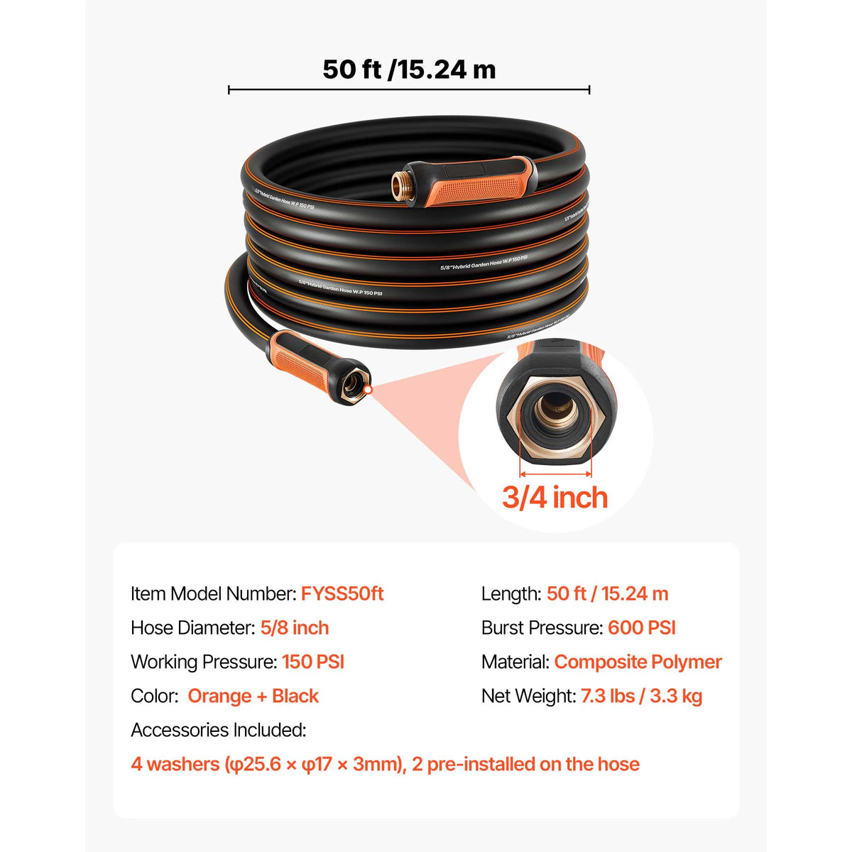 SucceBuy Garden Hose Heavy Duty Rubber Water Hose Flexible & Non-kink Outdoor Water Hose 25, 50, 75, 100, 125, 150Ft Lightweight Hoses for Gardening Cleaning