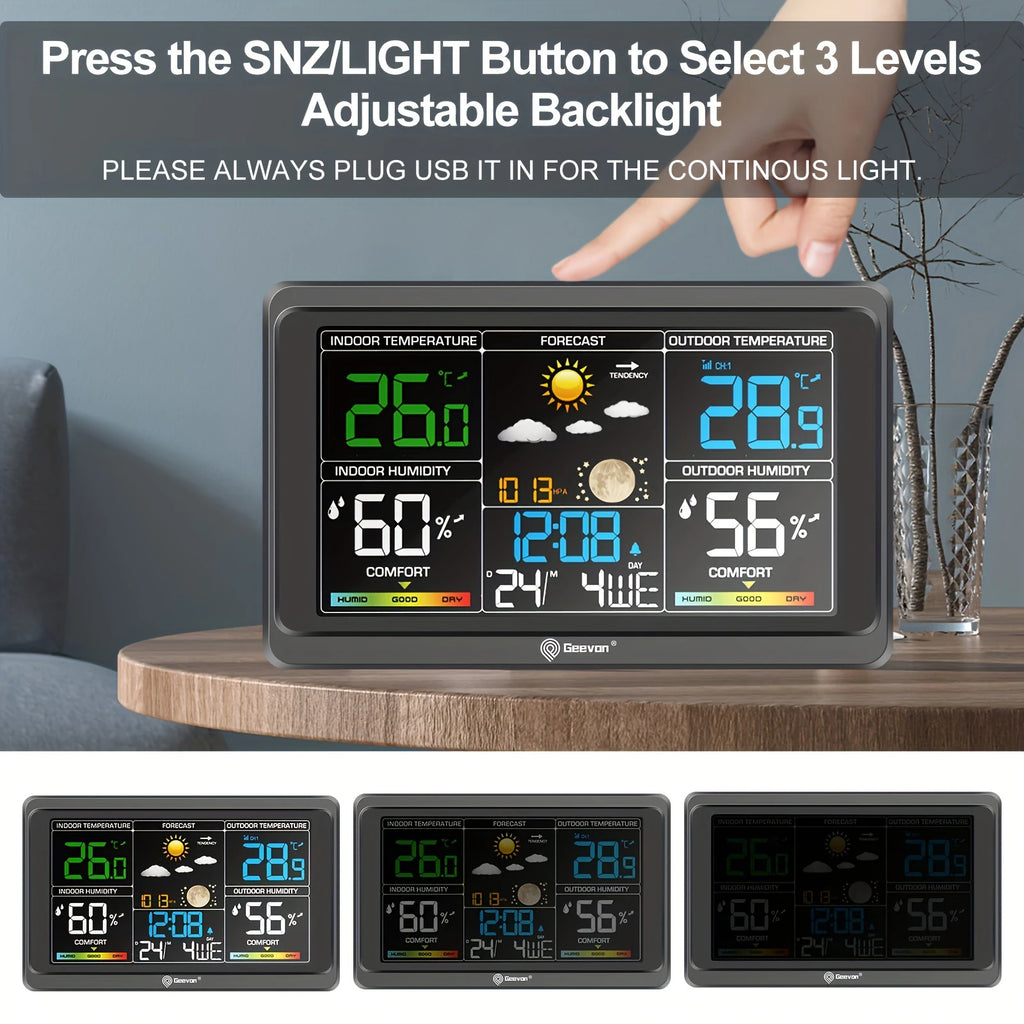 Geevon Weather Station Wireless Indoor Outdoor Thermometer, Color Display Weather Thermometer, Digital Temperature Gauge