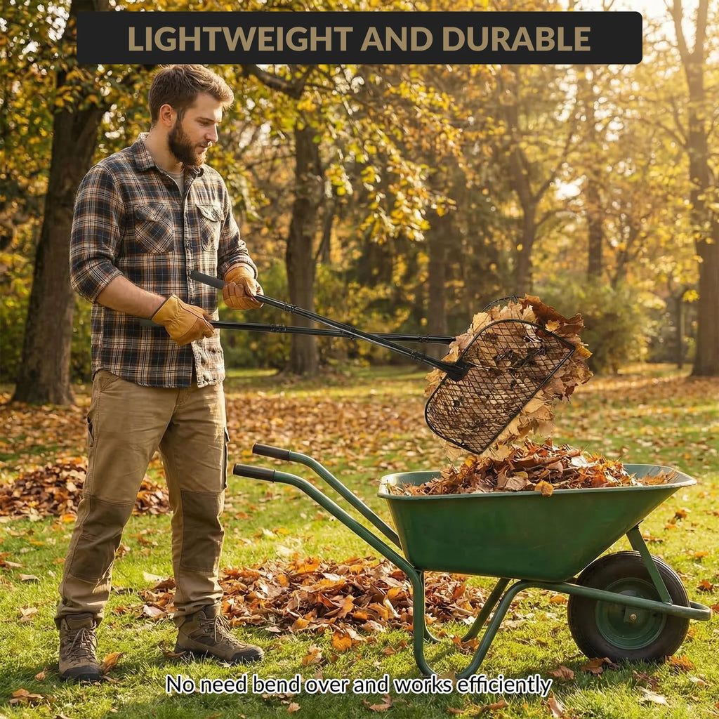 HiMiss 2 Pack Heavy Duty Metal Leaf Grabber Set – Long Telescopic Handle, Durable Garden Shovel for Lawn, Patio, Yard Waste Collection