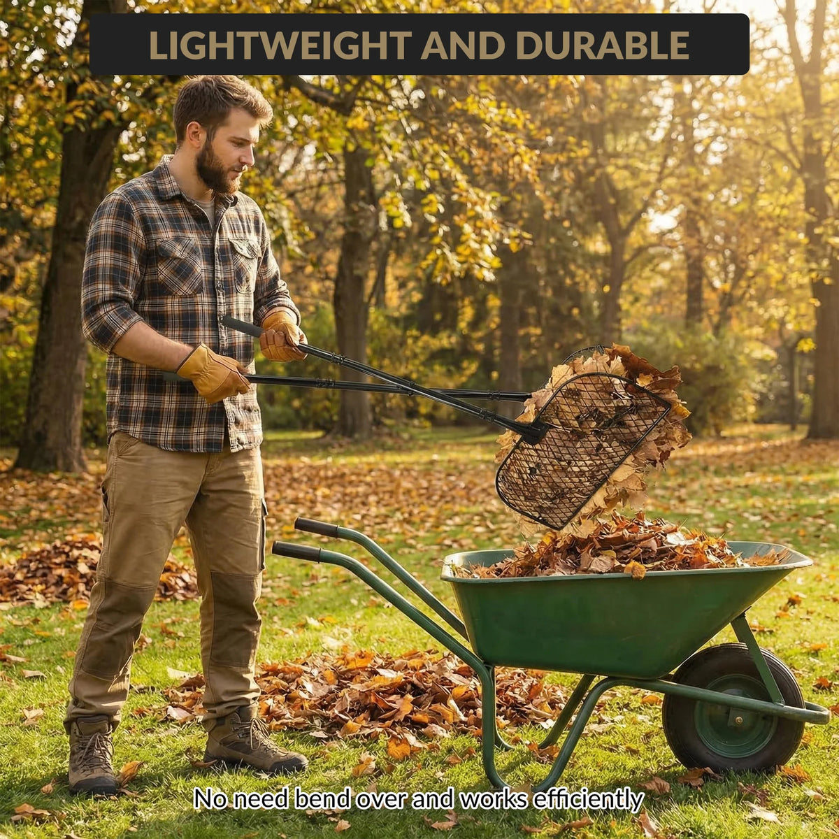 HiMiss 2 Pack Heavy Duty Metal Leaf Grabber Set – Long Telescopic Handle, Durable Garden Shovel for Lawn, Patio, Yard Waste Collection