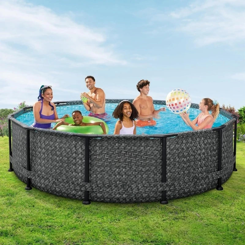 12' x 36" Round Above Ground Swimming Pool Set with 2-in-1 Filter Pump & Ladder - Easy Setup for Backyard Fun