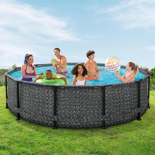 12' x 36" Round Above Ground Swimming Pool Set with 2-in-1 Filter Pump & Ladder - Easy Setup for Backyard Fun