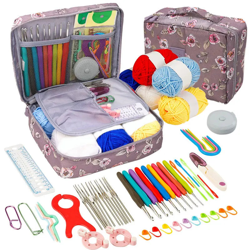 Crochet Kit Beginners, Crochet Hook Set with Crochet Yarn, Portable Set, Travel Crochet Supplies, 58 Pc Crochet Kit