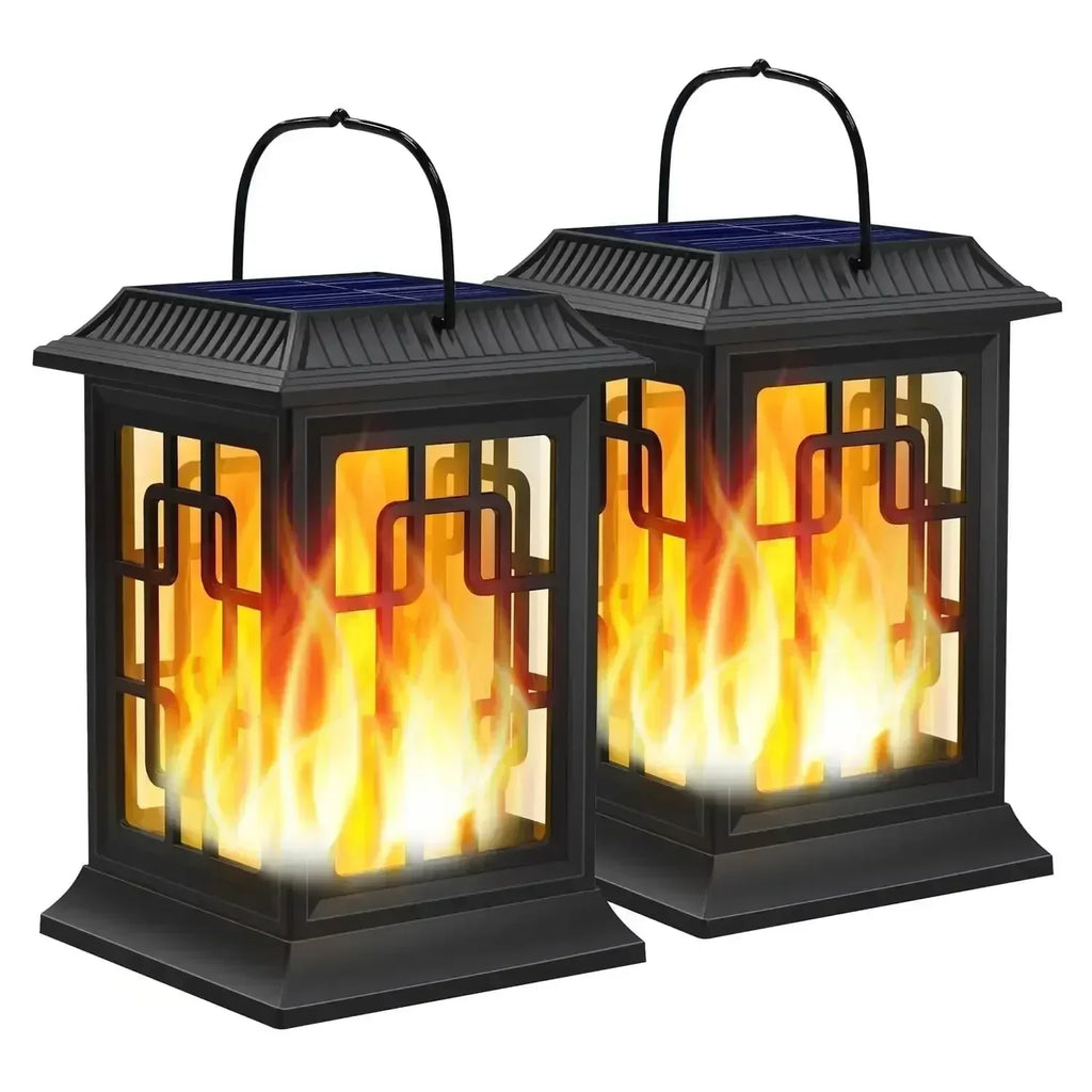 Hanging Solar Light, Flickering Flame Lantern, LED, Waterproof, Hanging, 2 Pack