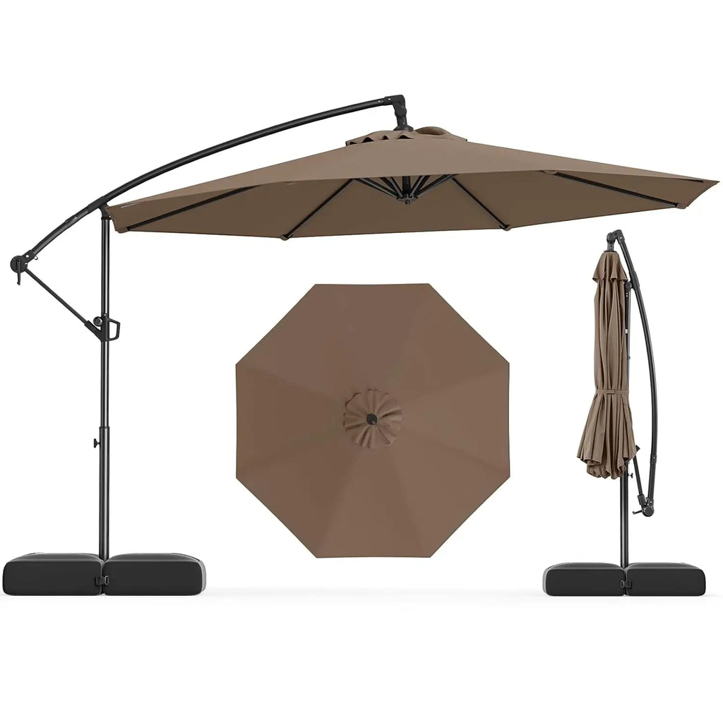 10ft Patio Umbrella with Base, Offset Cantilever Outdoor Umbrella with Infinite Tilt, 360 Degree Rotation, Crank, Customized