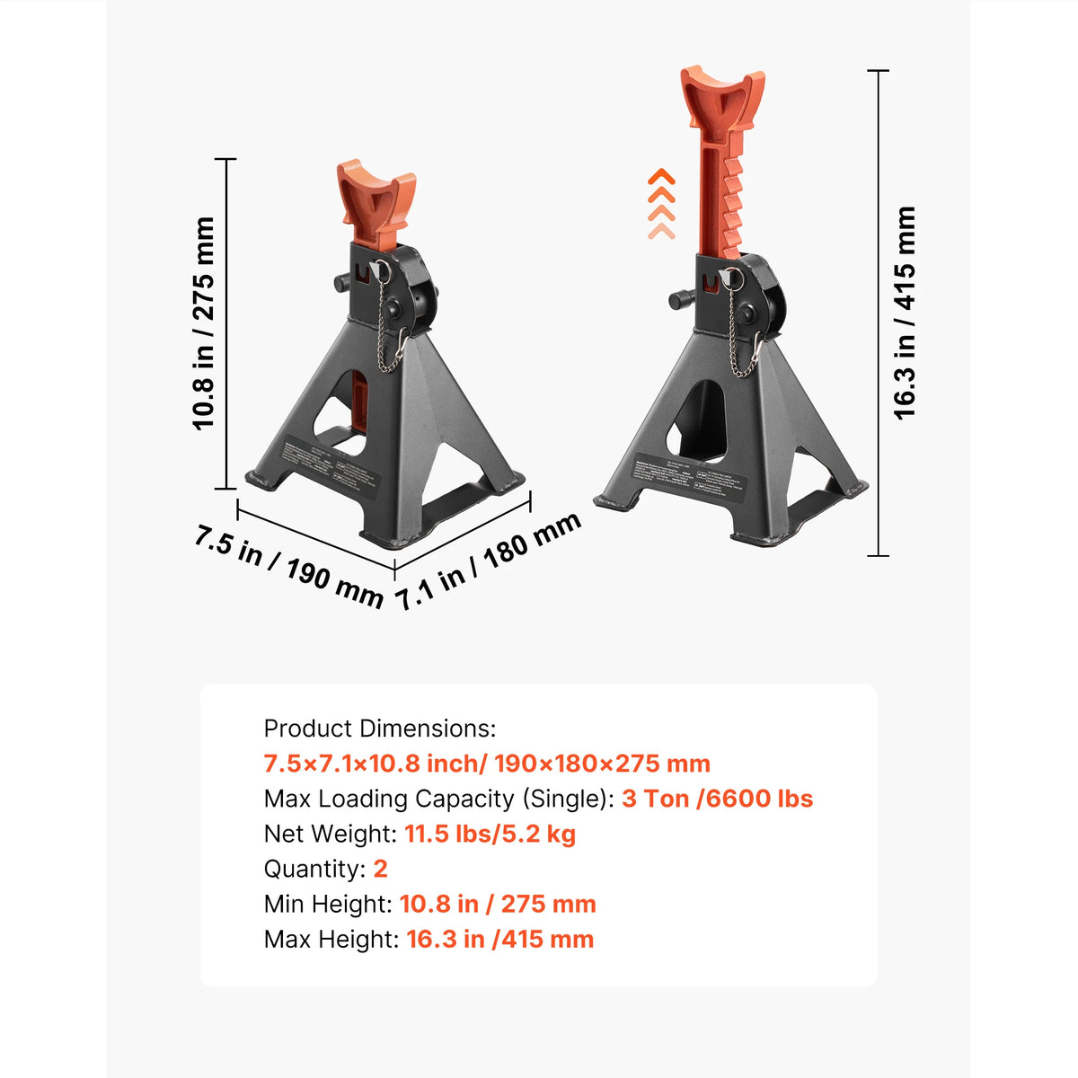 SucceBuy Jack Stands 3 Ton/6 Ton Capacity Heavy Duty Steel Jack Auto Stands with Locking for Lifting SUV Pickup Car and UTV/ATV
Item Model Number: HM3141B/HM3141C/HM6141C