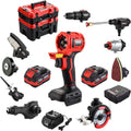 Teeno 20V MAX Brushless Power Tool Combo Kit, 9-in-1 Cordless Interchangeable Multi-Tool Set (Drill, Impact, Grinder, Sander, Circular, Chain & Reciprocating Saws, Blower, Washer), 2x 4.0Ah Batteries
