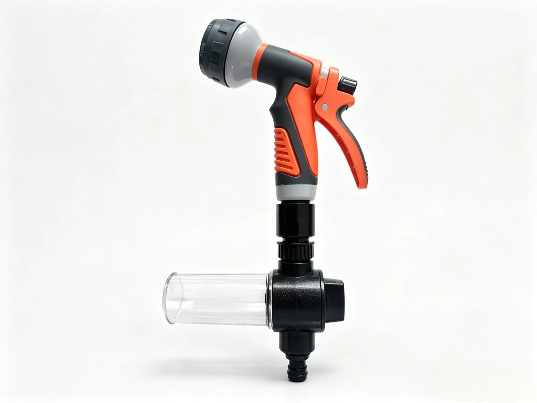 8 Spray Modes Garden Hose Spray Gun with Transparent Soap Dispenser Bottle, Adjustable High Pressure Water Nozzle, Anti-slip Handheld Water Sprayer for Car Washing, Pet Bathing, Garden Watering, 2 Colors Optional