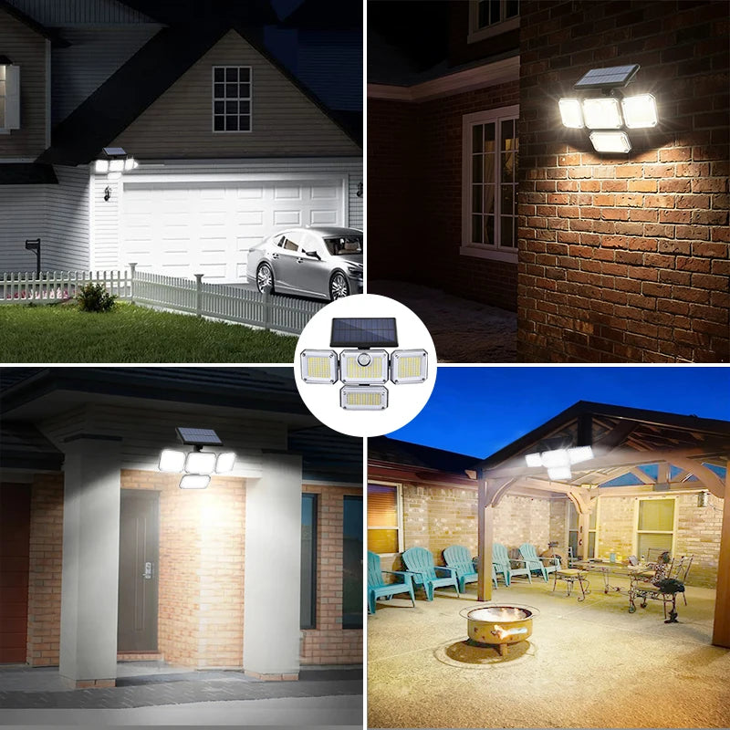 5000LM Outdoor Motion Sensor Lamp 333 LED IP65 Waterproof 4-Head Solar Power Light  Flood Lights 270° Lighting Range Outdoor Indoor Solar Garden Lamp With Adjustable Head Wide Lighting