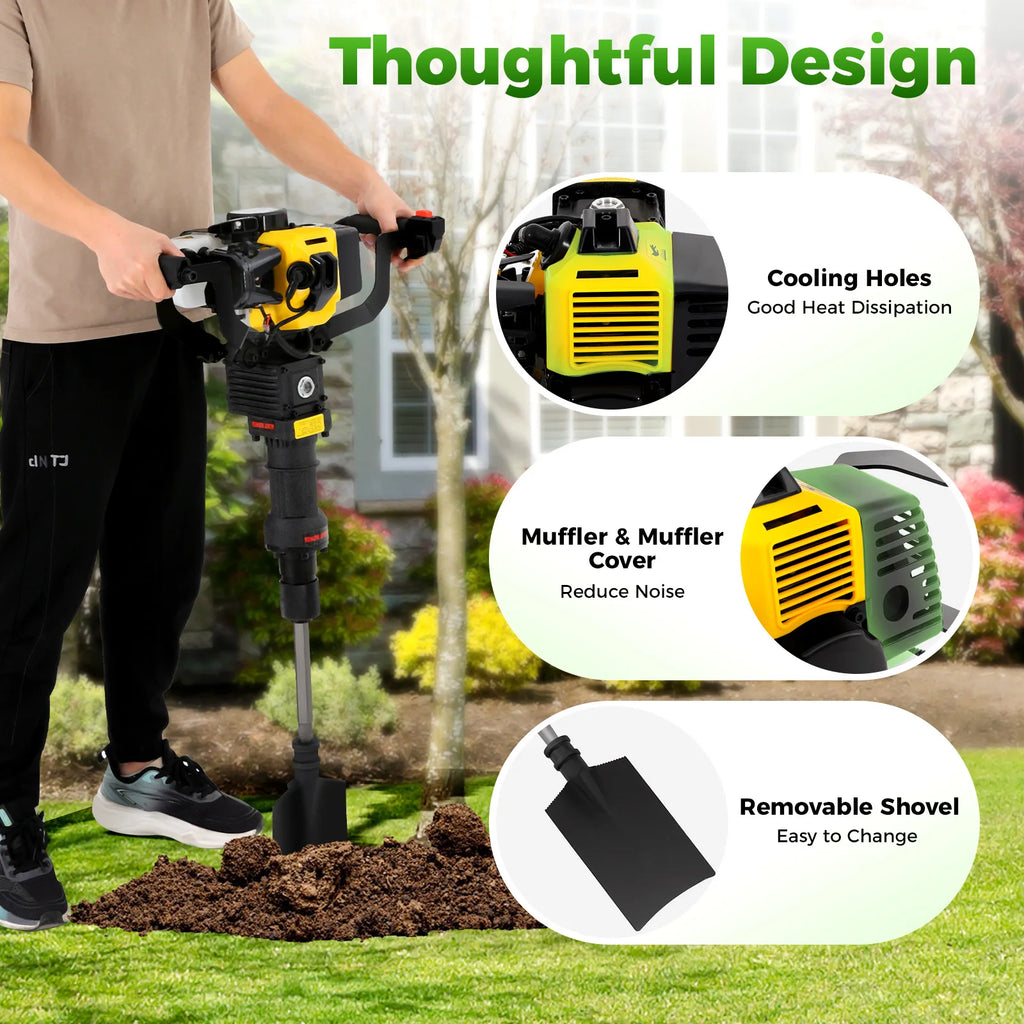 1250W Portable Tree Digger 33CC 2-Stroke Gas Powered Manual Starting Air-Cooled Digging Machine Hand-held Digger for Garden 52CC