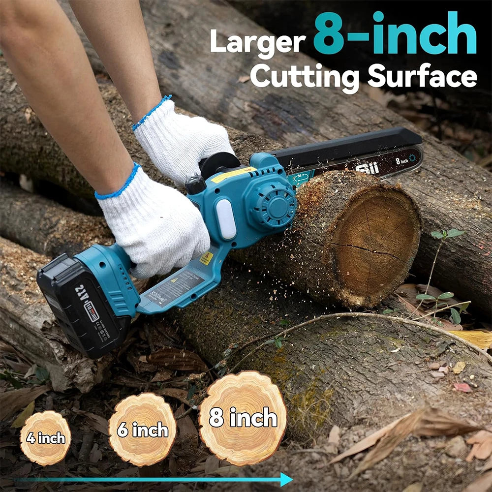 Polesaw High Branch Saw, Cordless 8'' Chainsaw, 3M Extension Pole. 2 x 21 Volt Batteries & Charger