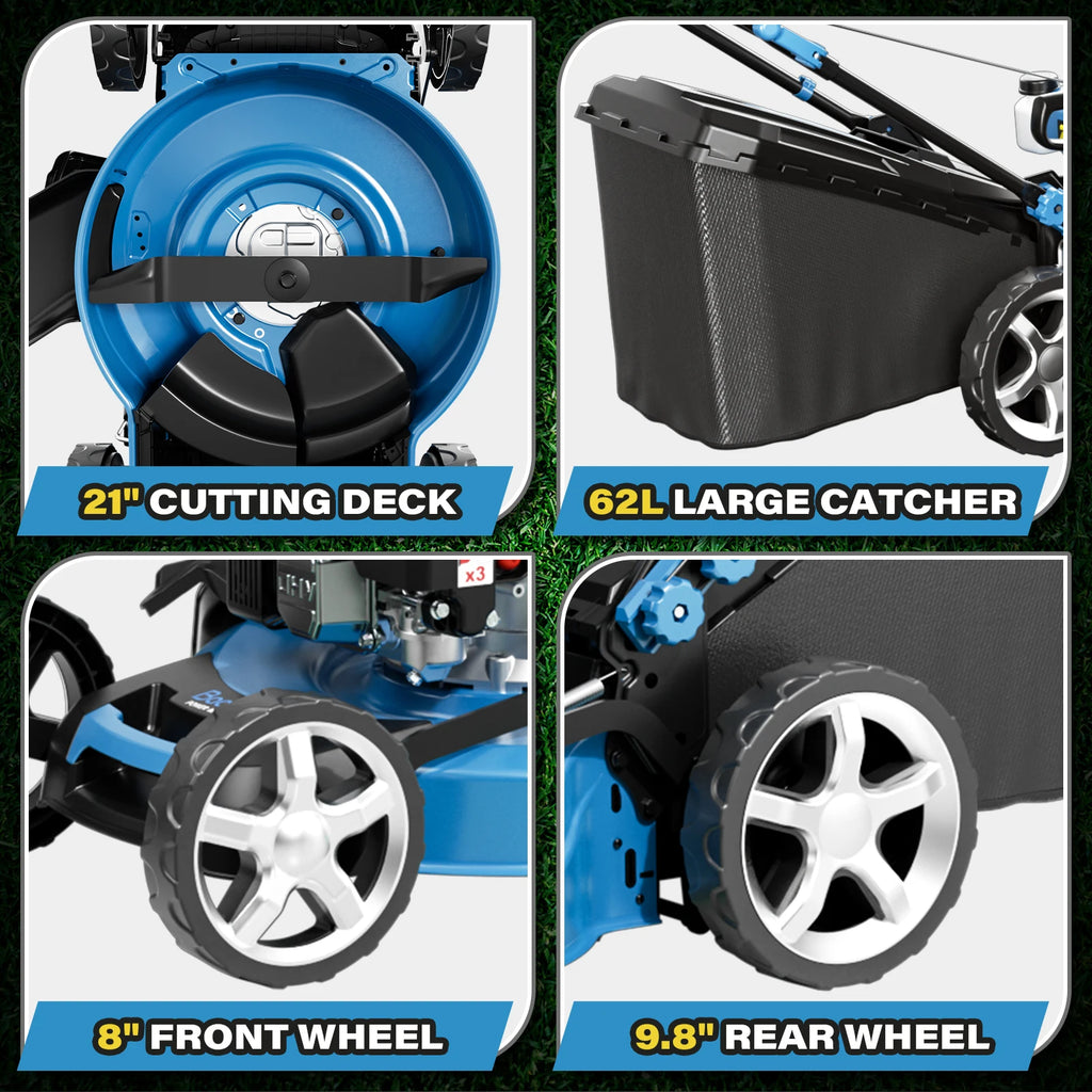 Gas Powered Push Lawnmower, Self-Propelled Gas Lawnmower, 21-Inch Cutting Deck, 201cc 4-Cycle Engine, 7 Levels Adjustable Cutting Height, 3-in-1 Functions (Bagging, Mulching and Side Discharge)