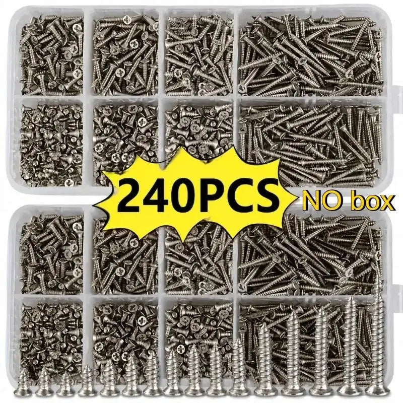 Box of 560 Self-Tapping Wood Screw Set - Includes 8 Different Sizes of M2 Flat Metal Screw Classification Kit