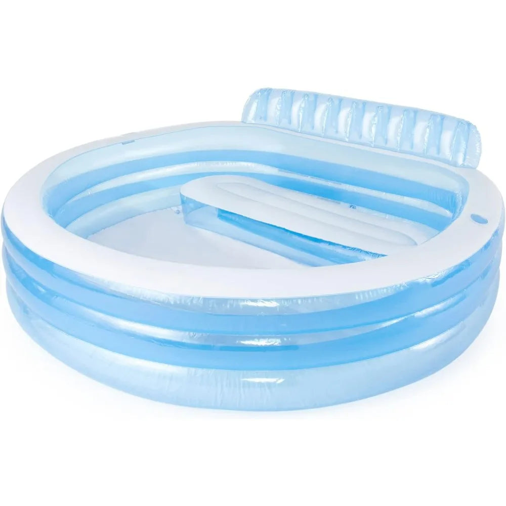 Intex Swim Center Inflatable Family Lounge Pool, 90"x86"x31" Blue, 156 Gallon Capacity Swimming Pool with Built-in Bench Cup Holder, Outdoor