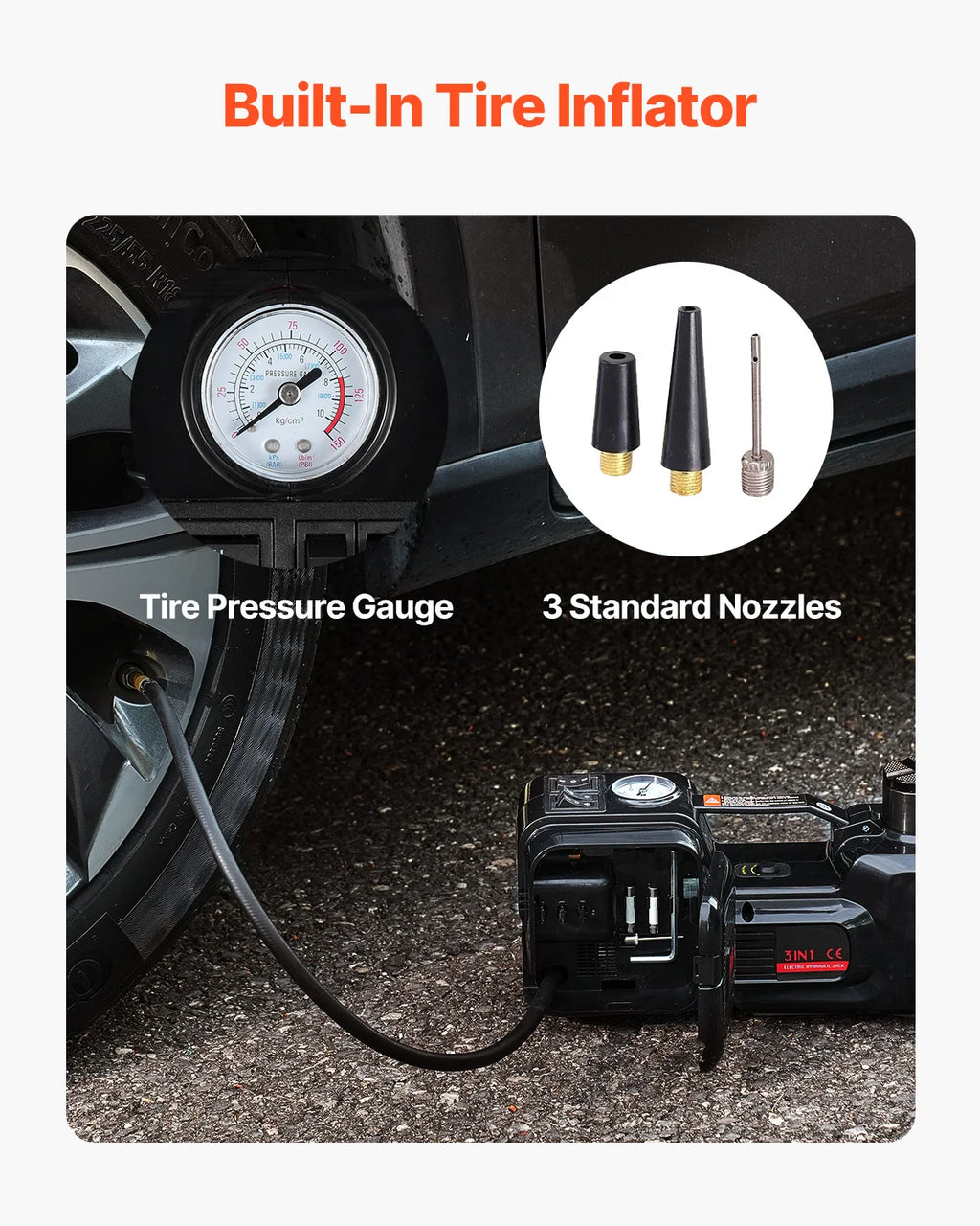 SucceBuy 5T Electric Car Jack Electric Hydraulic Jack 12V Tire Changer with Electric Impact Wrench & LED Light for Sedan SUV Truck