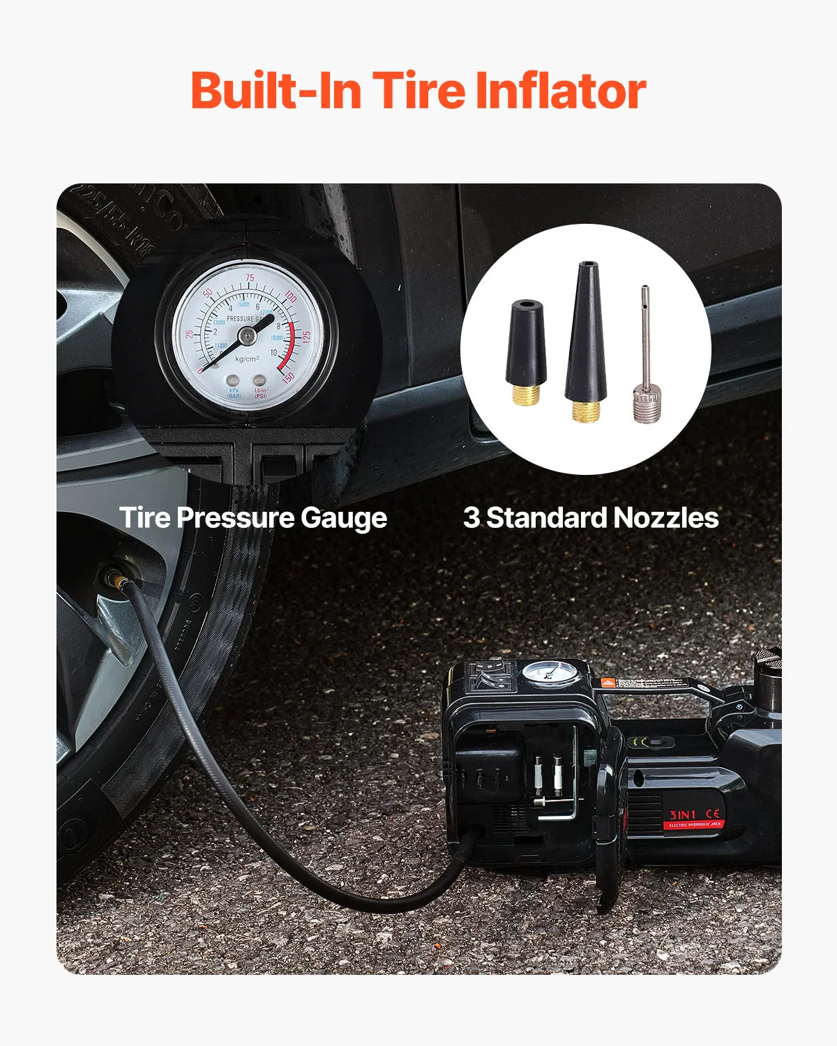 SucceBuy 5T Electric Car Jack Electric Hydraulic Jack 12V Tire Changer with Electric Impact Wrench & LED Light for Sedan SUV Truck