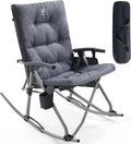 Oversized Folding Rocking Camping Chair, Padded Portable Rocker Chair for Patio, Lawn and Outdoors, Heavy Duty Hard Armchair