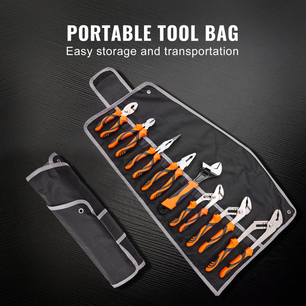 SucceBuy 8-Piece Pliers Set High Carbon Steel 12"/10"/8"Groove Joint Pliers 8"Linesman's Pliers 6"Slip Joint Pliers and Tool Bag
