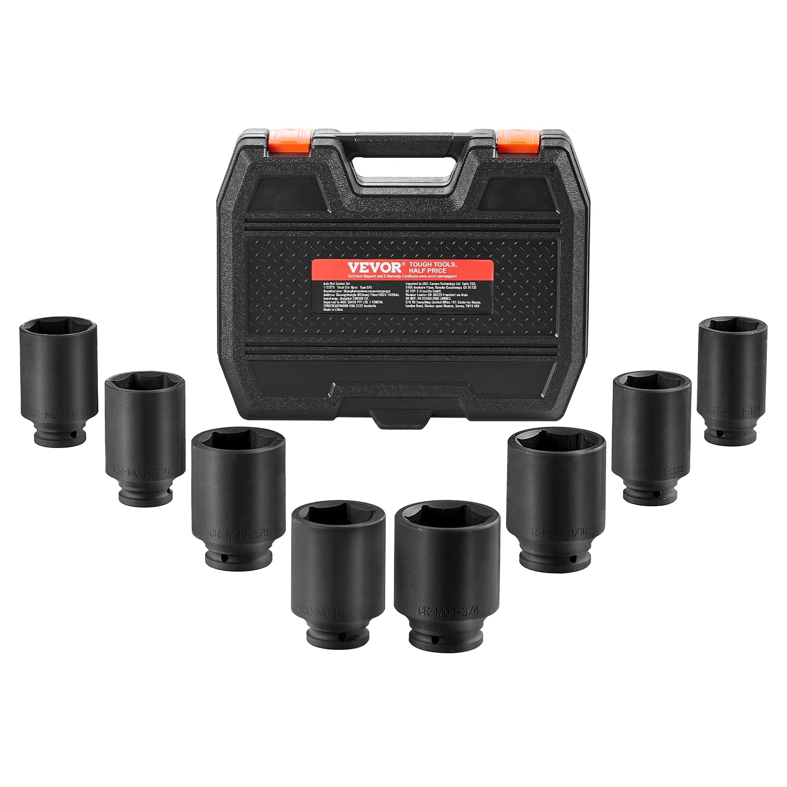 SucceBuy Axle Nut Impact Socket Set, 1/2" Drive, Deep 12-Point, 8-Piece Metric Spindle Nut Socket Set, CR-MO Heat Treated Socket Set