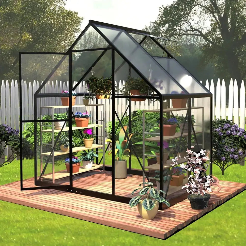 6ft x 4ft Durable Polycarbonate Walk-in Greenhouse with Roof Vent for Year-Round Gardening