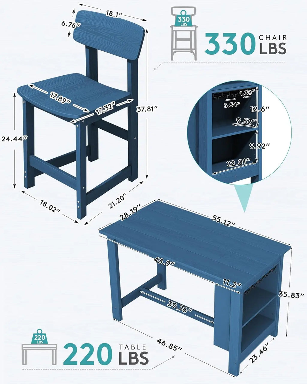 5-Piece HDPE Counter Height Outdoor Bar Table Set with Storage Wine Rack 4 Stools Garden Backyard Patio, Customized