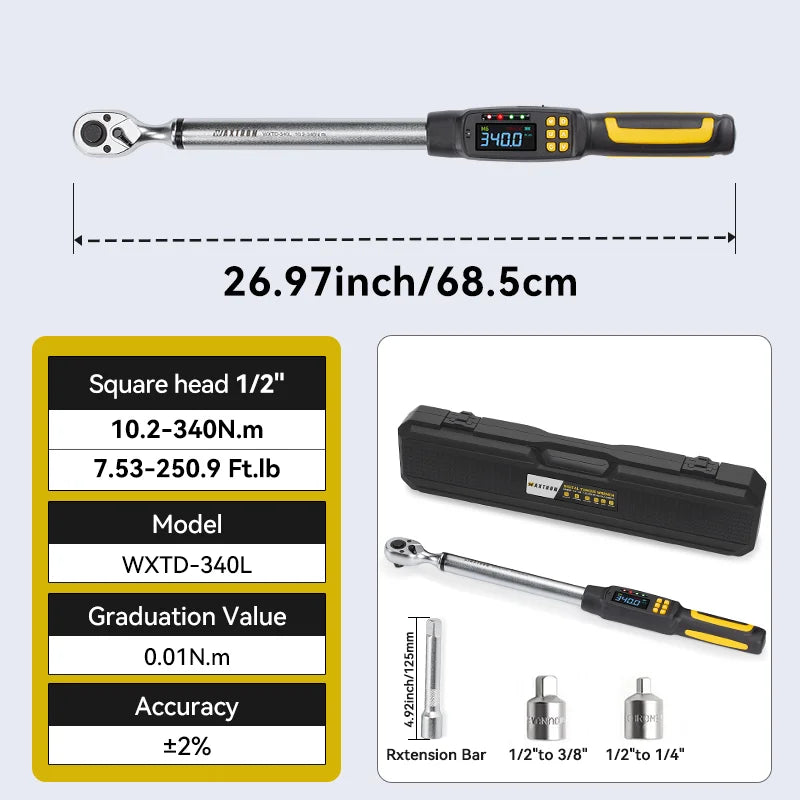 Waxtron 1/2'' Digital Torque Wrench 2% Accuracy Hand Tools 1/4'' 3/8'' Torque Wrench Digital For Auto Motorcycle Bike Waxtron Hot