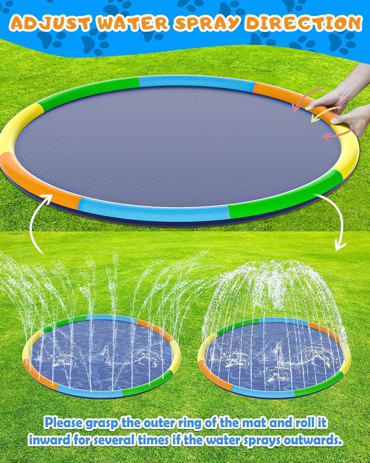 Kiddie Sprinkler Pool, Splash Pad, PVC Material, 13ft, Foldable, Summer, Blue